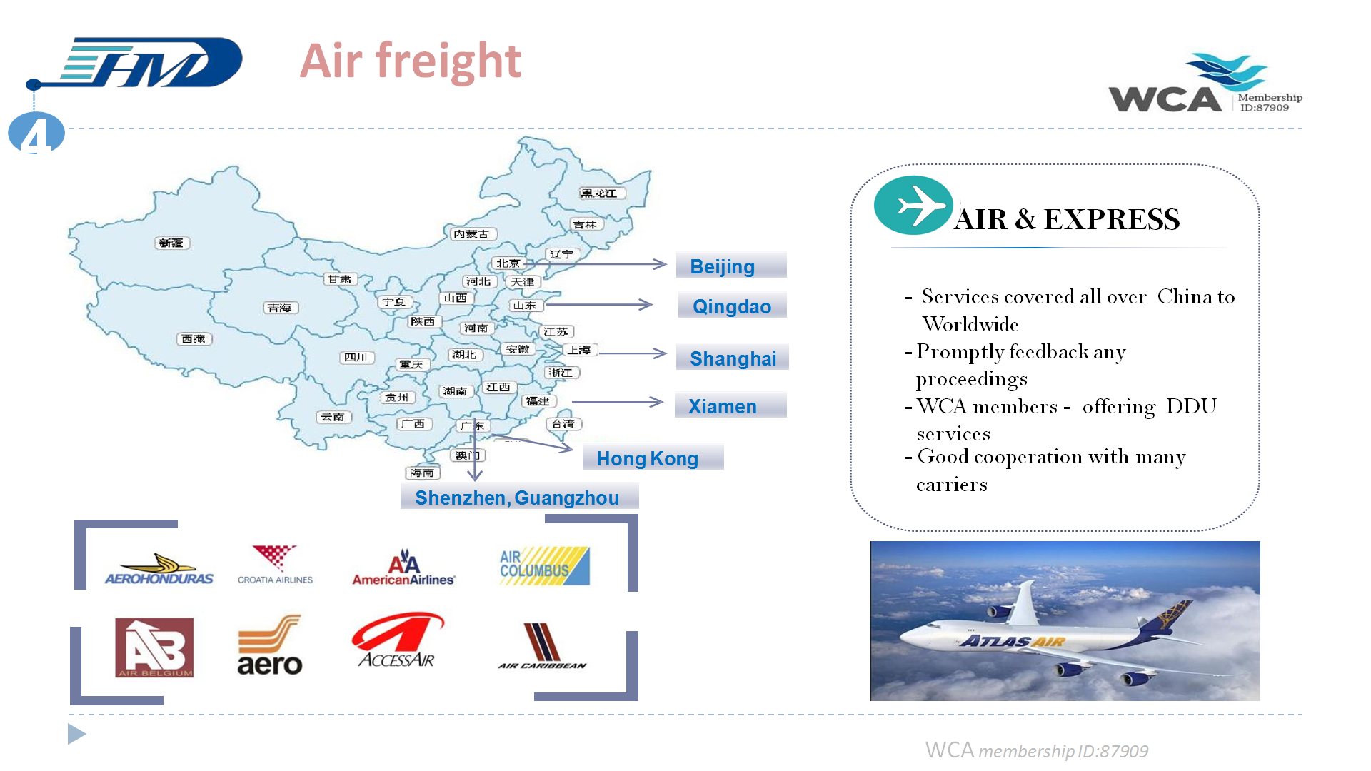 Qingdao to  Atlanta USA air freight door to door delivery service