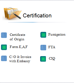 Certification for the export documents